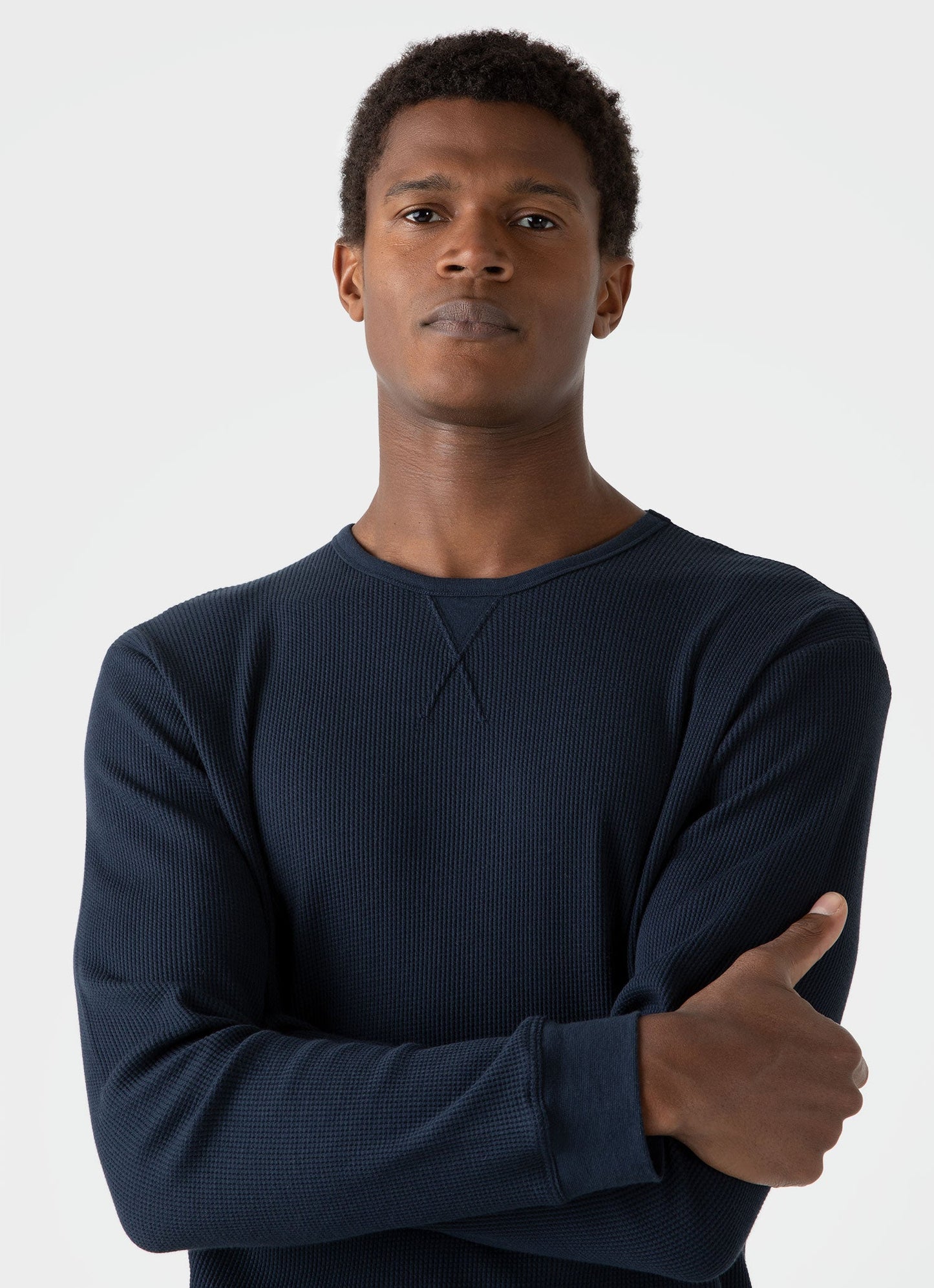 Mens Long Sleeve Waffle Tshirt In Navy Mtsh0161 Buaa