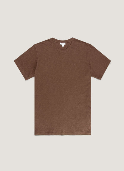 Mens Cotton Linen Tshirt In Dark Walnut Mtsh0192 Brgw