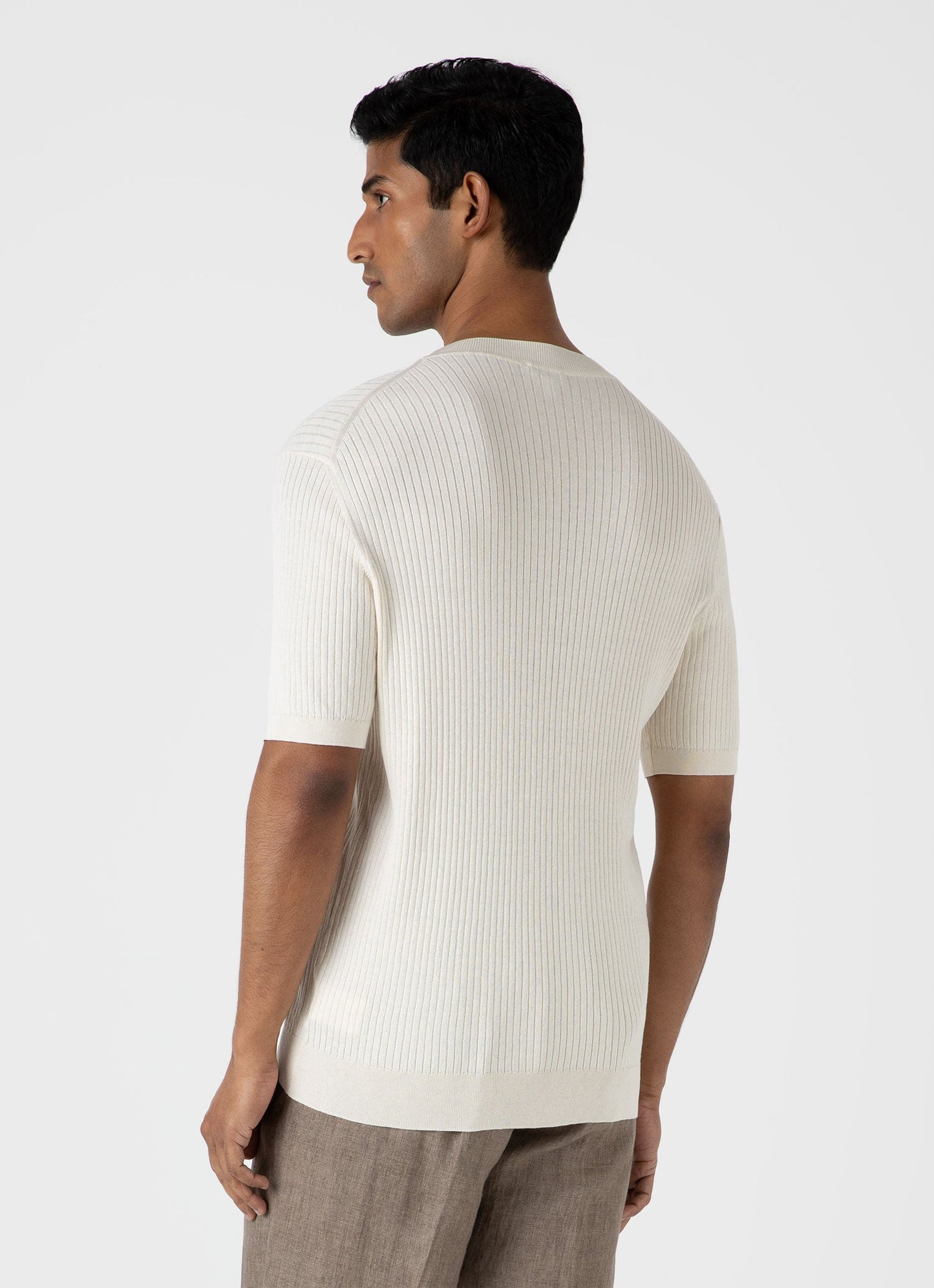 Mens Fine Rib Silk Cotton Tshirt In Ecru Mtsh8240 Whcr