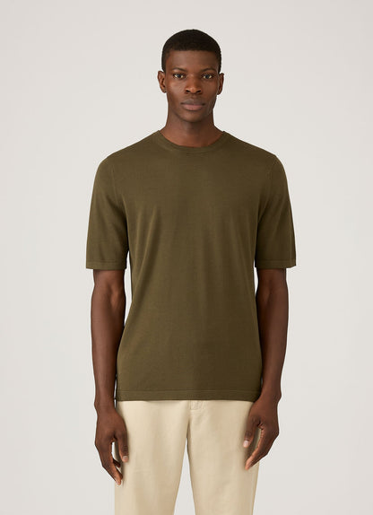 Mens Sea Island Cotton Knit Tshirt In Deep Olive Mtsh8278 Gniz