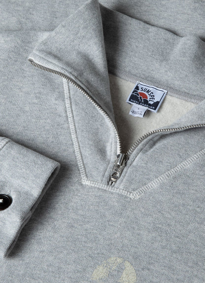 Mens Nigel Cabourn Half Zip Sweatshirt In Light Grey Melange Ncmswe1579 Gybr