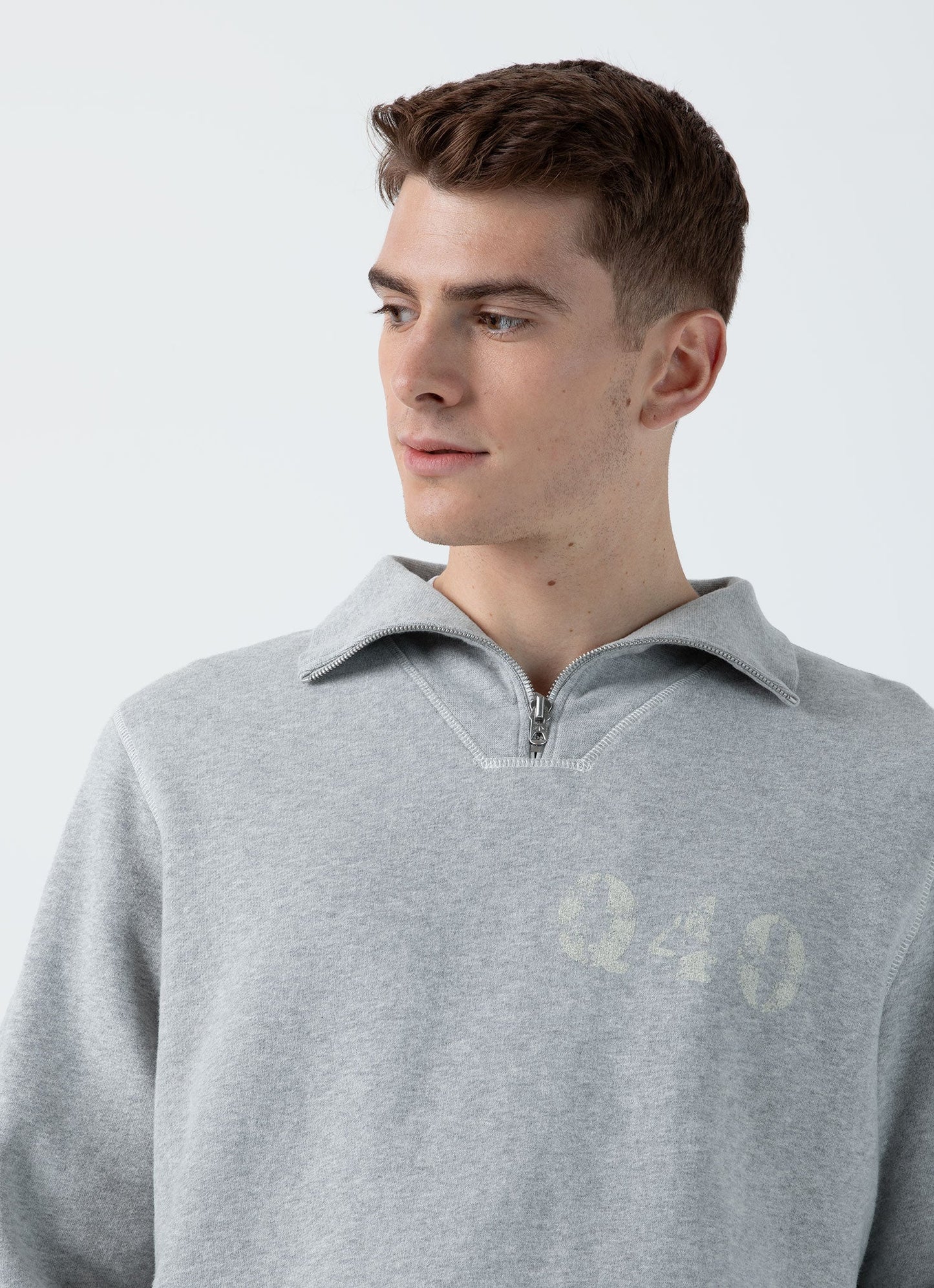 Mens Nigel Cabourn Half Zip Sweatshirt In Light Grey Melange Ncmswe1579 Gybr