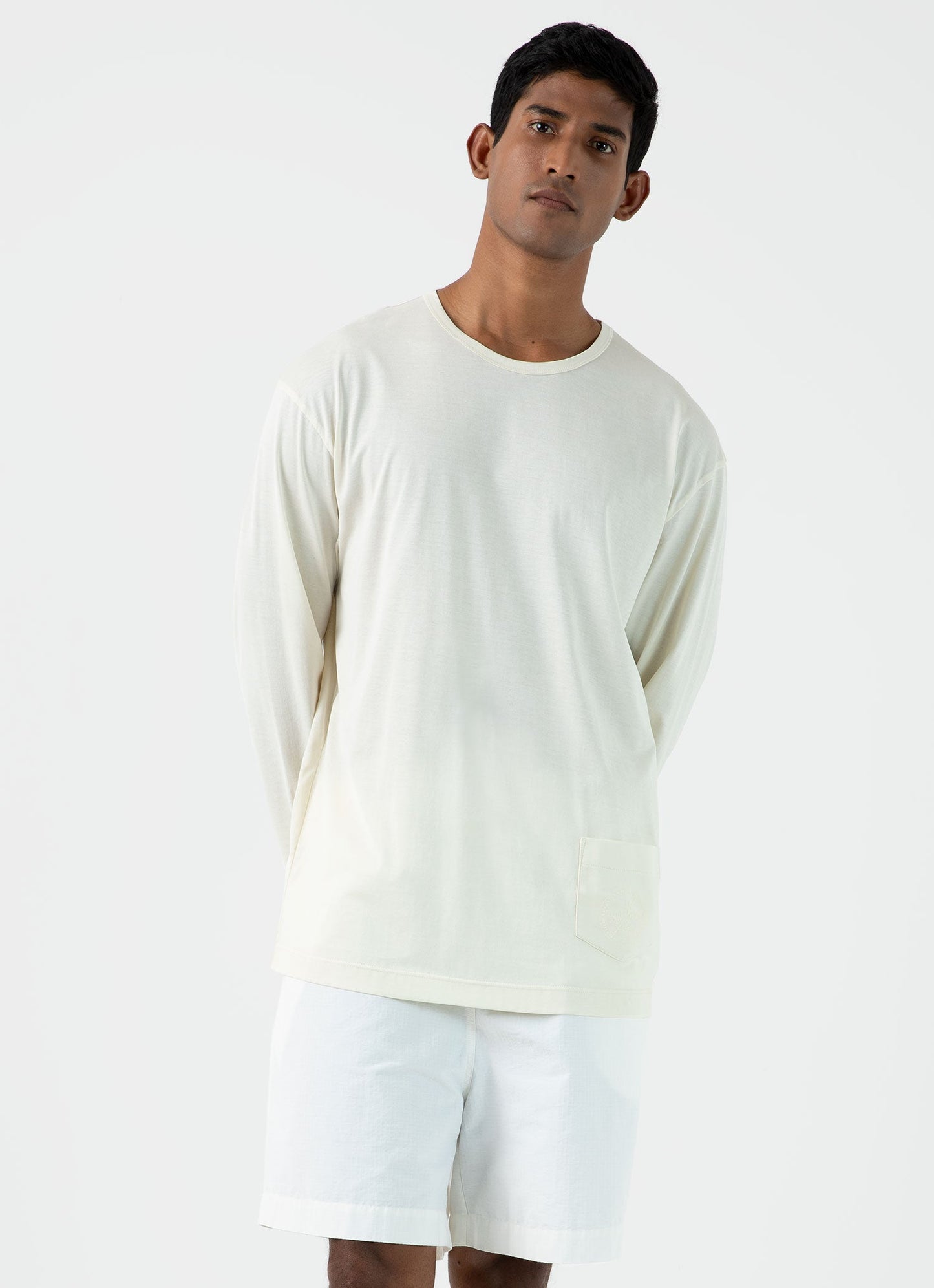 Mens Nigel Cabourn Long Sleeve Tshirt In Stone White Ncmtsh0172 Whhm