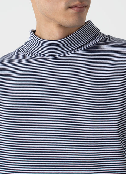 Mens Nigel Cabourn Carbon Brushed Roll Neck In Navy White Ncmtsh0185Ms Stmk