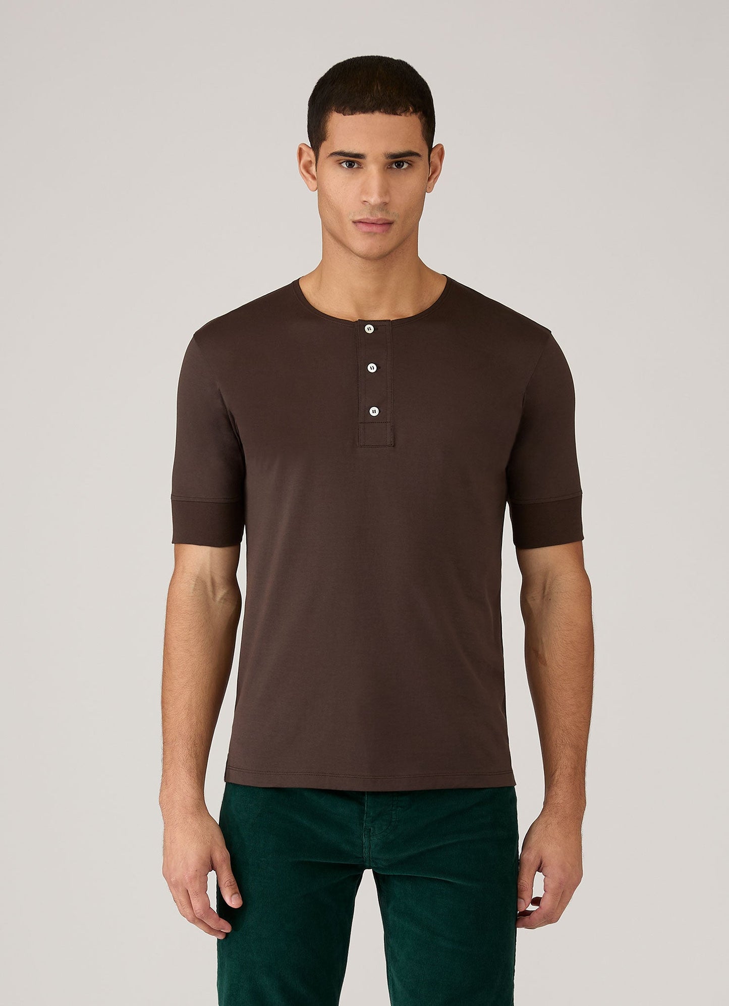 Mens Paul Weller Henley In Dark Brown Pwmtsh0115 Brha