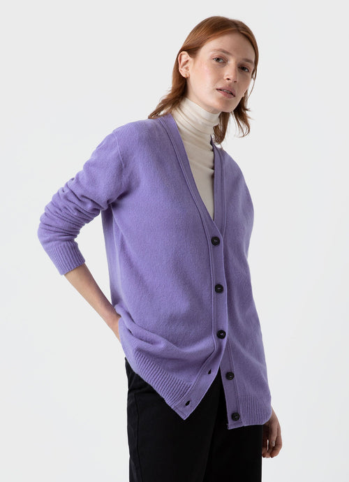 Womens Lambswool Cardigan In Heather Wcar8137 Prar