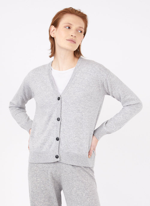 Womens Cashmere Boxy Cardigan In Grey Melange