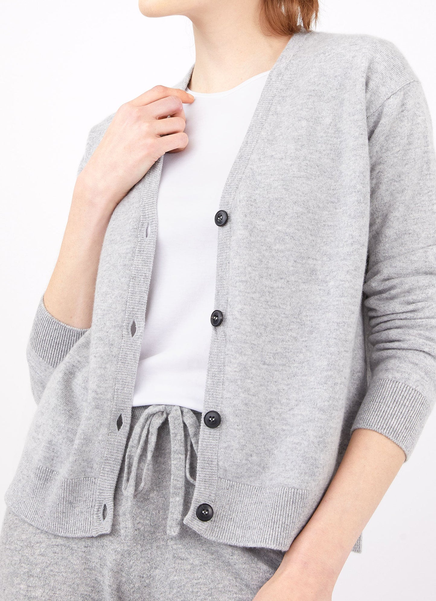 Womens Cashmere Boxy Cardigan In Grey Melange