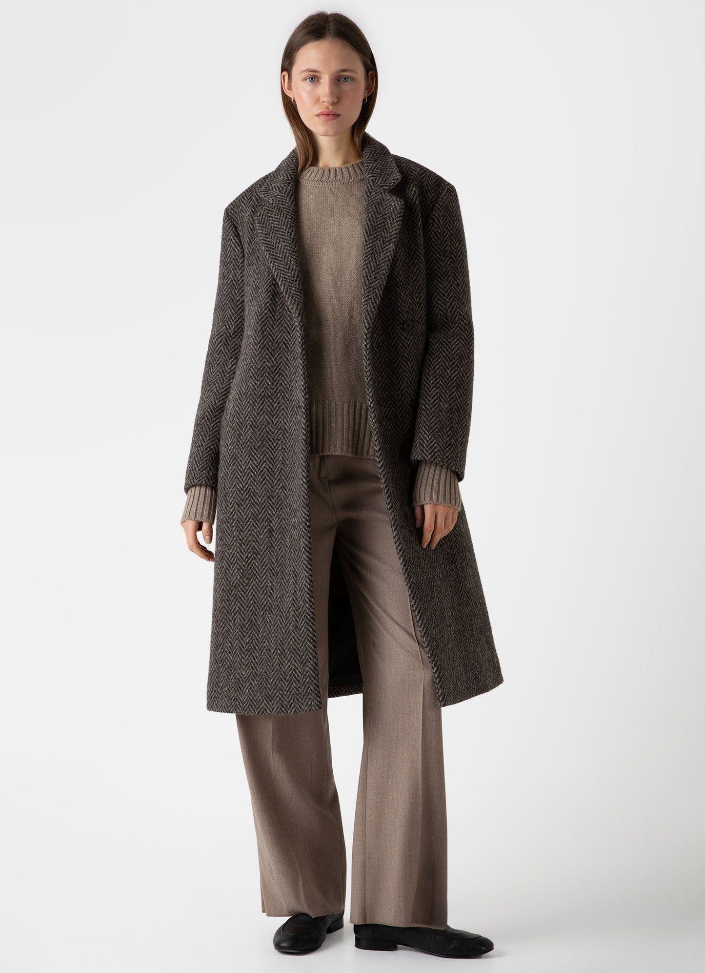 Womens British Wool Coat In Brown Herringbone Wcoa7314U Brel