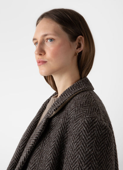 Womens British Wool Coat In Brown Herringbone Wcoa7314U Brel