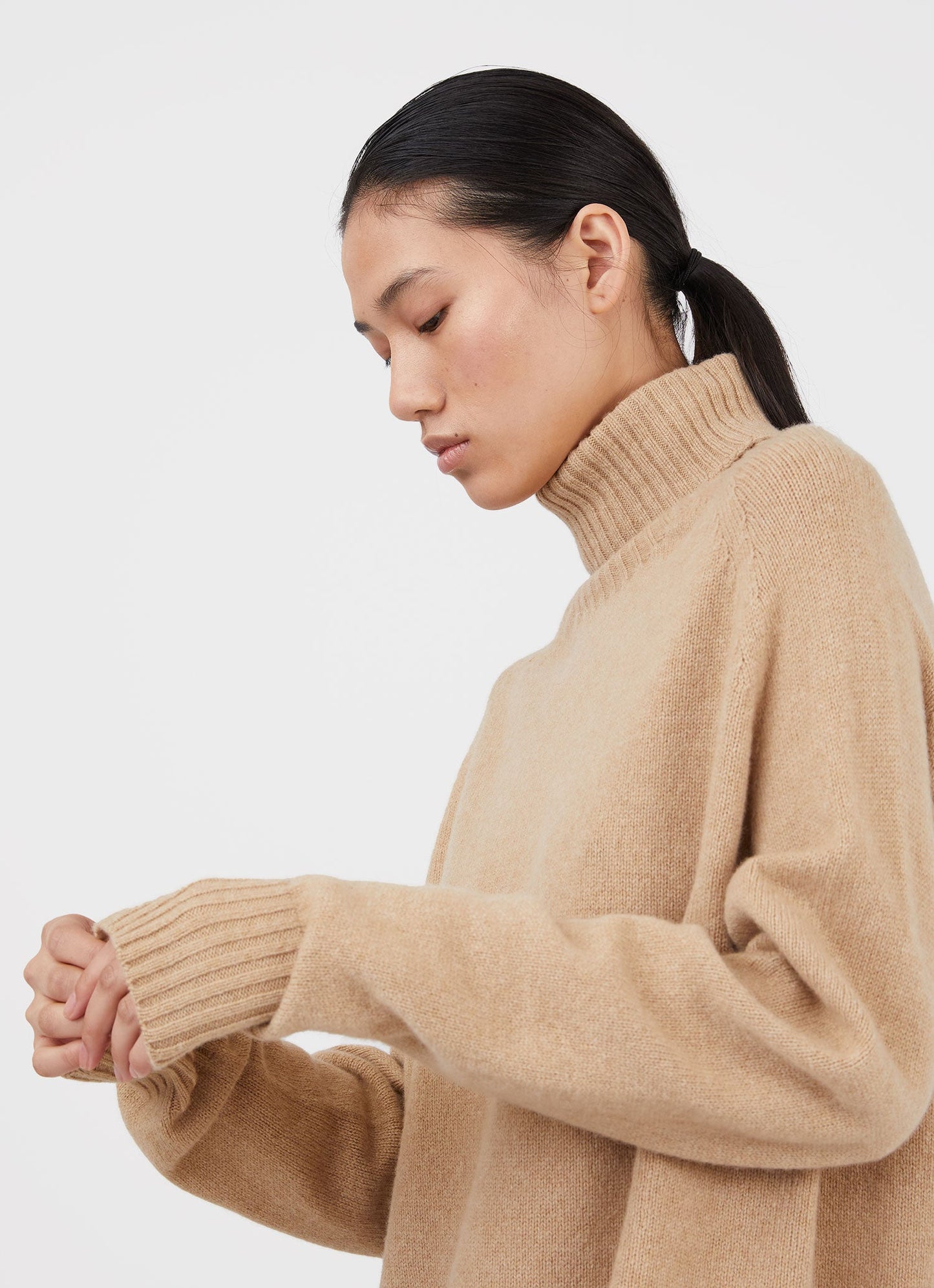 Womens Lambswool Roll Neck Dresses Light Camel