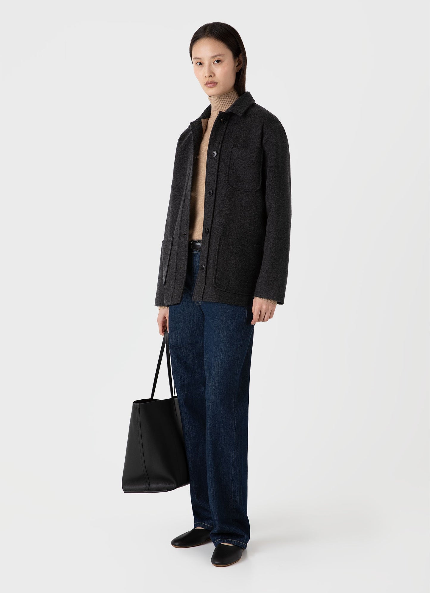 Womens Double Faced Twin Pocket Jacket In Charcoal Melange Wjac7047 Gyad