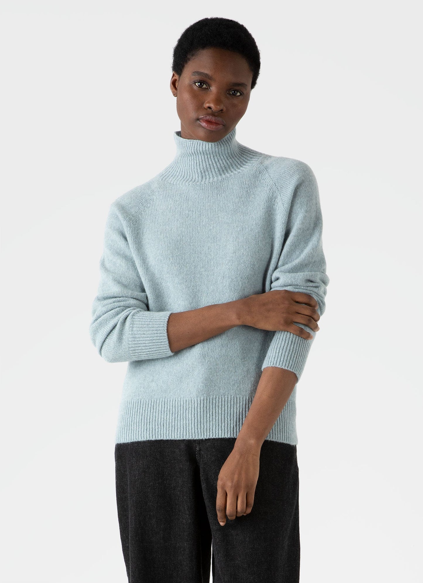 Womens Lambswool Funnel Neck Jumper In Blue Sage Wjum8052 Busy