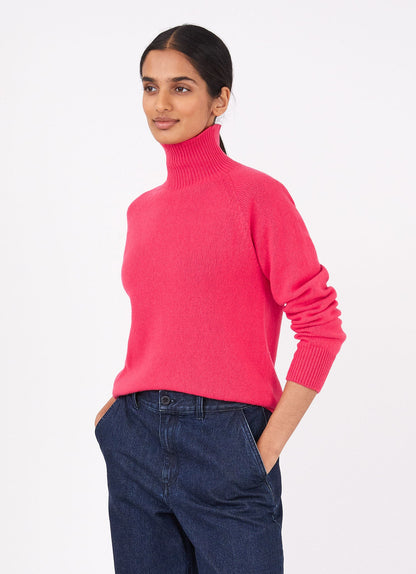 Womens Lambswool Funnel Neck Jumper In Bright Pink
