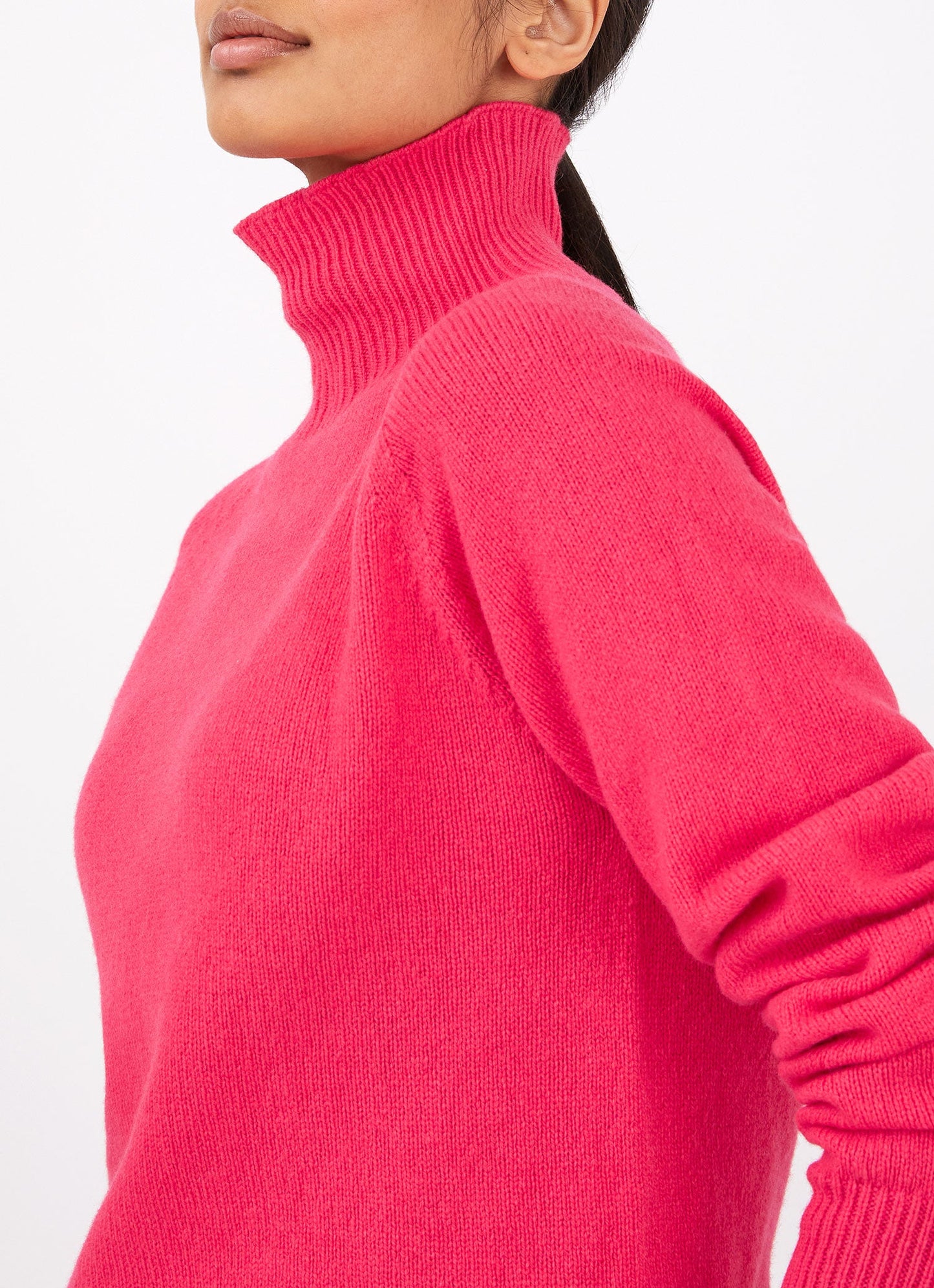 Womens Lambswool Funnel Neck Jumper In Bright Pink