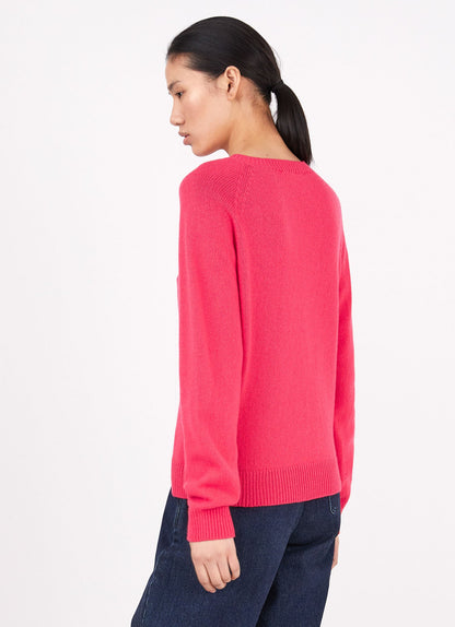 Womens Lambswool Crew Neck Jumper In Bright Pink