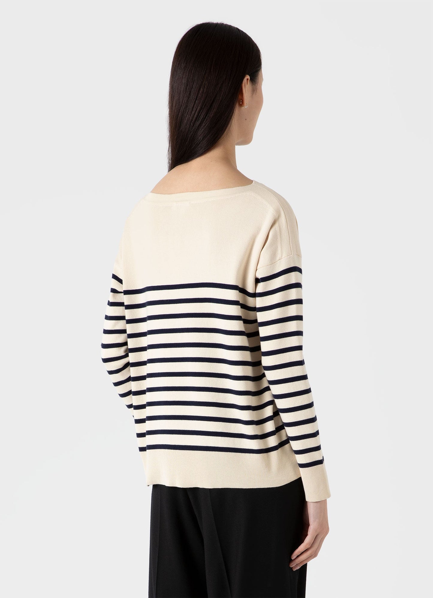 Womens Cotton Breton Stripe Jumper In Ecru Navy