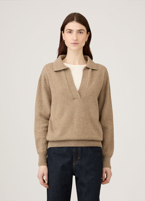 Womens Lambswool Polo Neck Jumper In Mink Wpol8214 Brgb