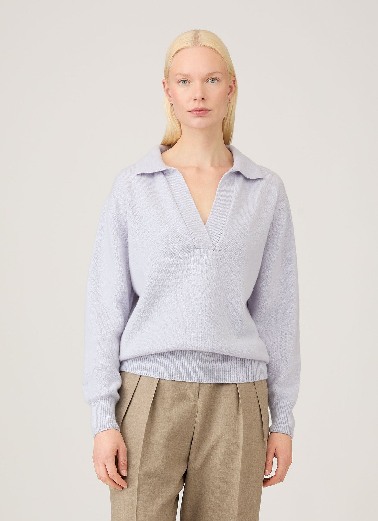 Womens Lambswool Polo Neck Jumper In Ice Blue Wpol8214 Buge