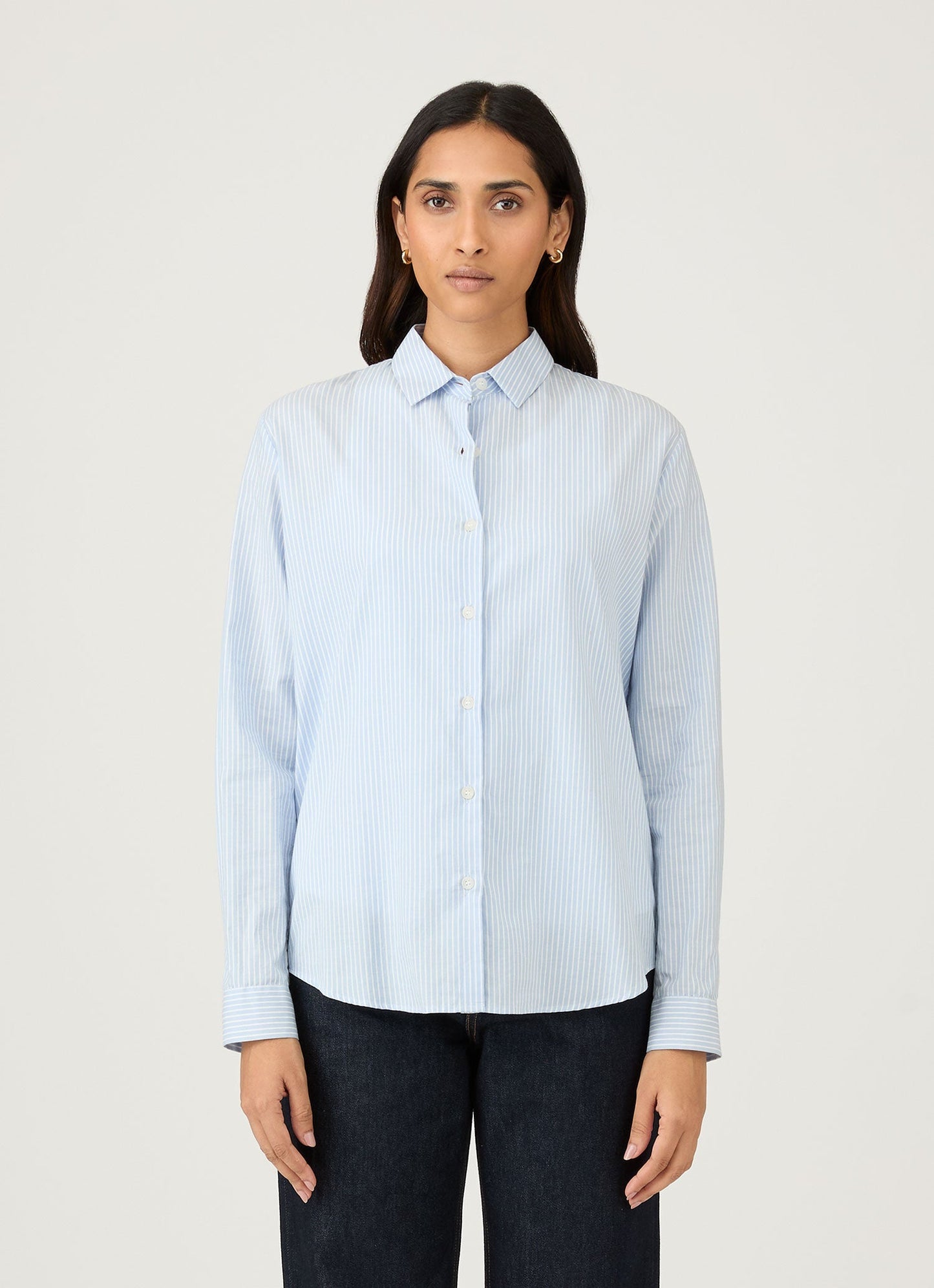 Womens Stripe Cotton Shirt Light Blue White Wsht2015