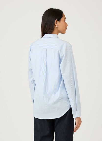 Womens Stripe Cotton Shirt Light Blue White Wsht2015