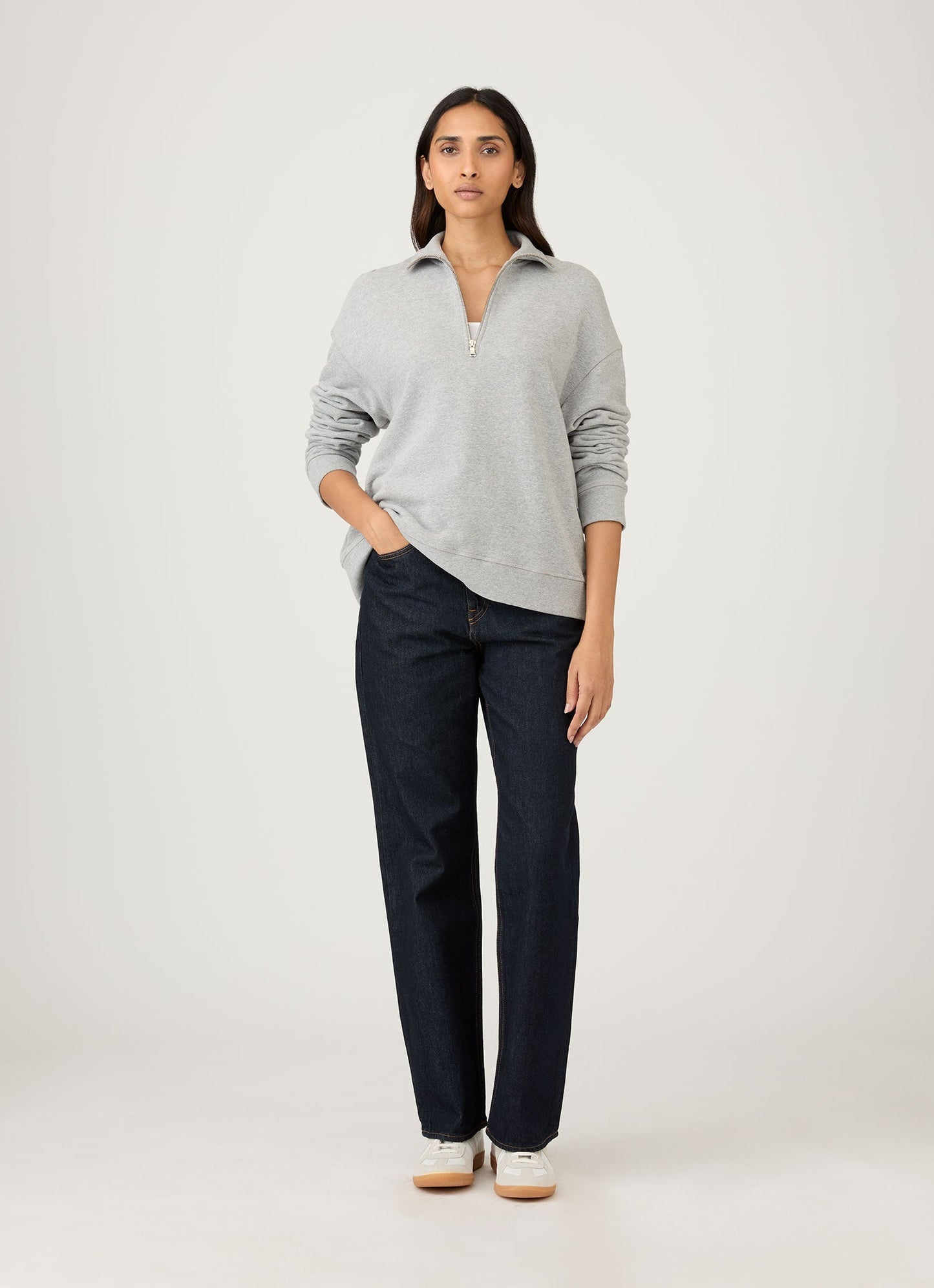 Zip Sweat In Grey Melange