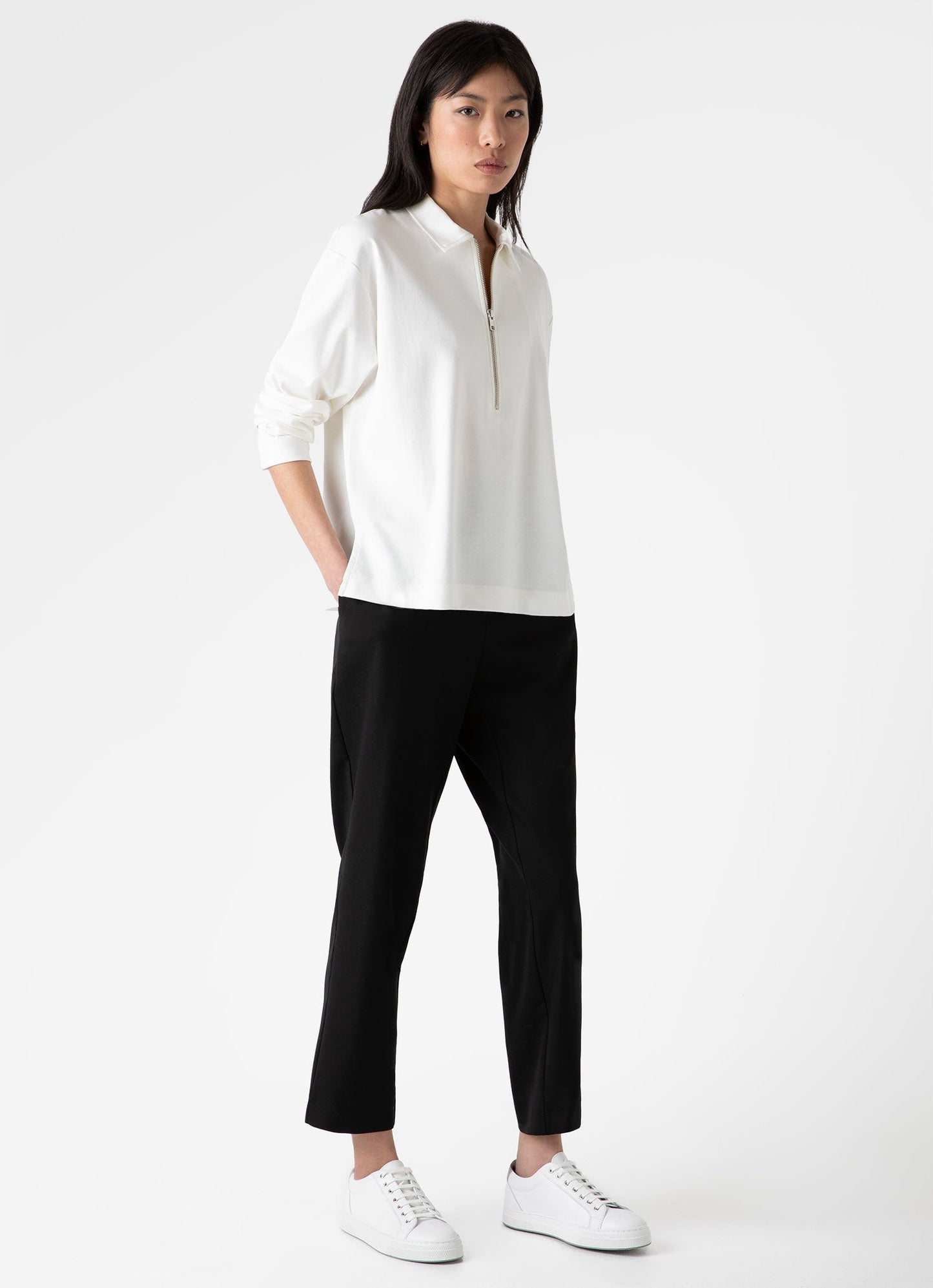 Womens Jersey Polo Top In Ecru Wtop0147 Whcr