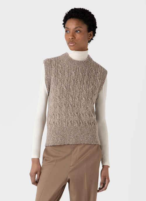 Womens Cable Knit Vest In Camel Twist Wtop8218 Brfh