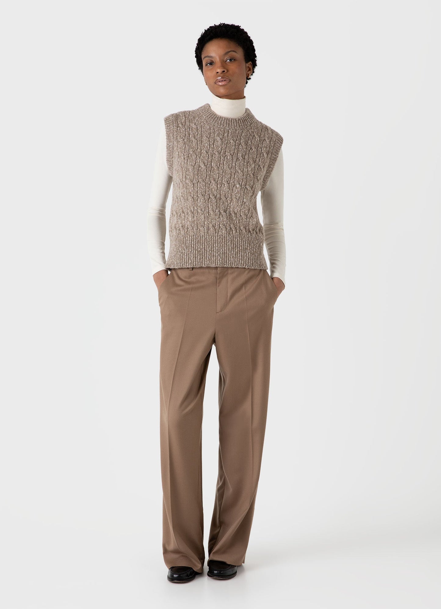 Womens Cable Knit Vest In Camel Twist Wtop8218 Brfh