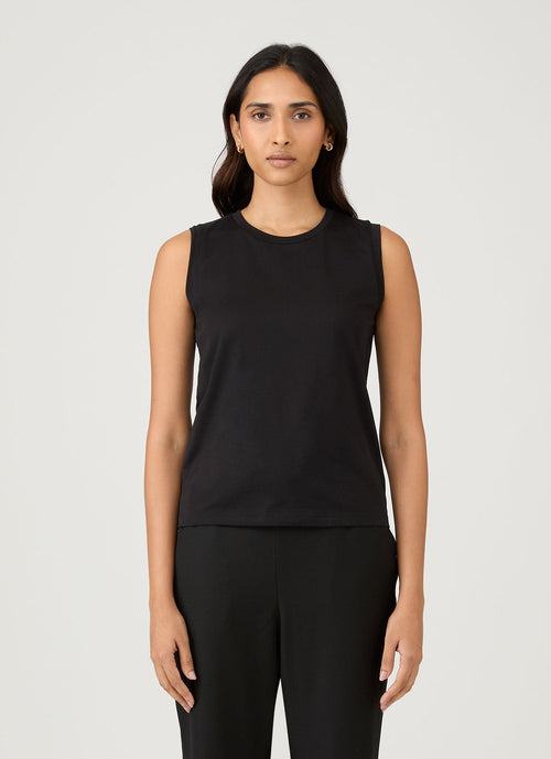 Womens Midweight Cotton Tank T Shirt In Black